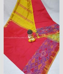 Pink and Yellow color Tripura Silk handloom saree with plain with big pochampally ikkat border design -TRPP0008516