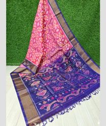 coral Pink and Navy Blue color Ikkat sico handloom saree with all over ikkat design -IKSS0000382