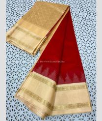 Red and Cream color kuppadam pattu sarees with two side rudraksha border design -KUPP0097187