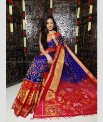 Blue and Pink color Ikkat sico handloom saree with pochampalli ikkat design -IKSS0000437