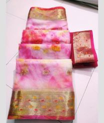 Rose Pink and Pink color Organza sarees with all over meena buties with heavy jari border design -ORGS0003348