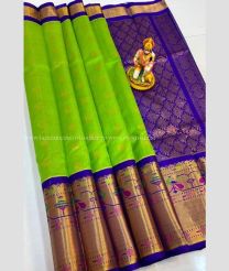 Parrot Green and Red color kuppadam pattu handloom saree with kanchi border design -KUPP0097123