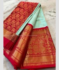 Sky Blue and Red color mangalagiri pattu handloom saree with kuppadam border design -MAGP0026557