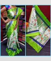Grey BLue and Light Green color Uppada Tissue handloom saree with printed design saree -UPPI0000198