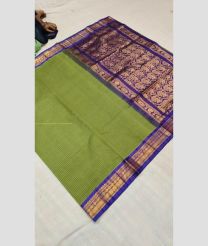 Leafy Green and Purple Blue color gadwal cotton handloom saree with jari border design -GAWT0000301