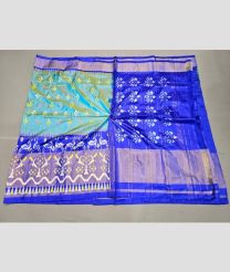 Turquoise and Blue color pochampally ikkat pure silk handloom saree with pochampalli ikkat design with special big border -PIKP0020883
