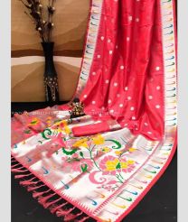 Lite Pink and Silver color Banarasi sarees with allover weaving silver zari paithani design -BANS0002239