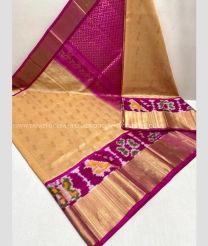 Peach and Magenta color kuppadam pattu handloom saree with all over buties with pochampally and jari kaddi border design -KUPP0071315