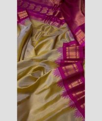 Cream and Pink color gadwal pattu handloom saree with all over buties with temple kuthu interlock woven and reashampatti on both side borders design -GDWP0000938