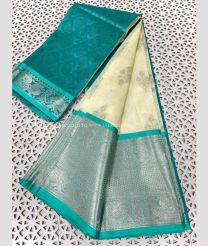Cream and Medium Teal color mangalagiri pattu sarees with both sides kanchi border design -MAGP0026645