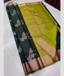 Dark Green and Mehndi Green color soft silk kanchipuram sarees with zari border design -KASS0000412