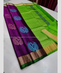 Magenta and Parrot Green color soft silk kanchipuram sarees with kaddy border saree design -KASS0000307