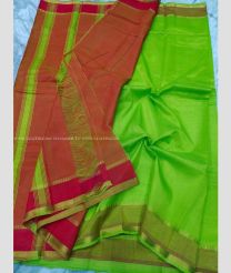 Green and Red color venkatagiri pattu handloom saree with plain pattu saree design -VAGP0000467