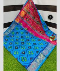 Blue and Deep Pink color Uppada Cotton handloom saree with printed design -UPAT0003327