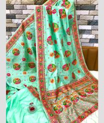 Aquamarine and Pink color silk sarees with all over meena woven pattern with extraordinary stunning pallu and fancy tassels design -SILK0017273