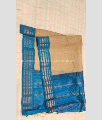 Sandal and Aqua Blue color gadwal cotton handloom saree with zari border saree design -GAWT0000037