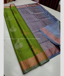 Green and Grey color soft silk kanchipuram sarees with kaddy border saree design -KASS0000389