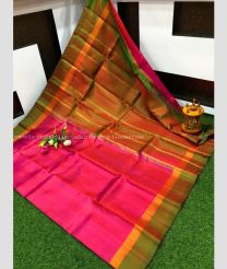 Pink and Fern Green color uppada pattu sarees with plain design -UPDP0022040