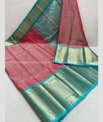 Magenta and Turquoise color kuppadam pattu handloom saree with kanchi border design -KUPP0055634