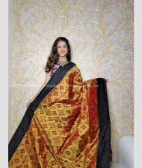 Golden Yellow and Black color pochampally ikkat pure silk handloom saree with rajasthan and  patola design with  border -PIKP0019643