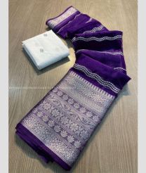 Purple and White color Organza sarees with jacquard multi embroidery work design -ORGS0003302