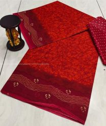 Red and Maroon color Uppada Cotton handloom saree with all over printed design -UPAT0004525