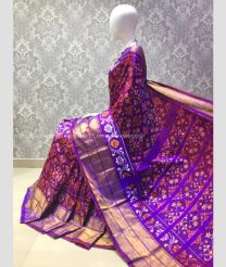 Magenta and Golden color pochampally ikkat pure silk handloom saree with pochampally ikkat design -PIKP0037169