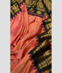 Copper and Black color gadwal pattu handloom saree with temple kuthu border design -GDWP0001761