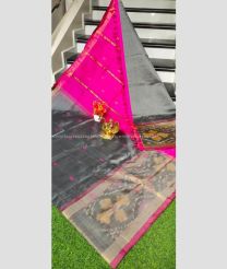 Grey and Pink color Tripura Silk handloom saree with all over nakshtra buties with big pochampally border design -TRPP0007981