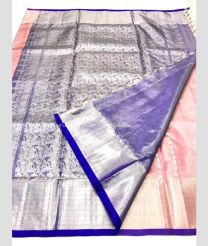 Baby Pink and Royal Blue color venkatagiri pattu handloom saree with all over kalamjali design -VAGP0000538