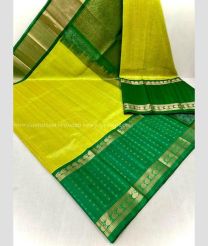 Acid Green and Green color kuppadam pattu handloom saree with all over jari checks and buties with kuppadam kanchi border design -KUPP0097088