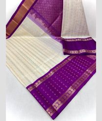 Half White and Magenta color kuppadam pattu handloom saree with all over jari checks and buties with kuppadam kanchi border design -KUPP0097082