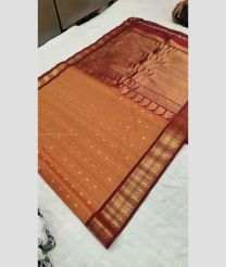 Carrot Orange and Maroon color gadwal sico handloom saree with all over buties and checks design -GAWI0000459