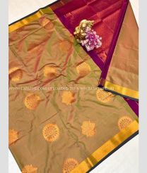 Golden Brown and Magenta color Uppada Soft Silk handloom saree with all over bit buties design -UPSF0003254