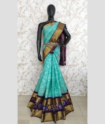 Turquoise and Plum Purple color pochampally ikkat pure silk handloom saree with pochampally ikkat design -PIKP0036738