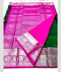 Pine Green and Pink color venkatagiri pattu handloom saree with all over buties design -VAGP0000797