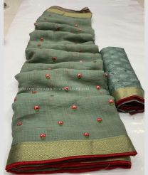 Grey and Red color Lichi sarees with lichi soft silk design -LICH0000048
