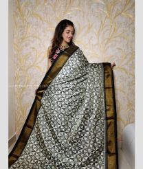 Grey and Black color pochampally ikkat pure silk handloom saree with rajasthan and  patola design with  border -PIKP0019641