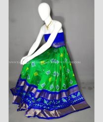 Green and Royal Blue color Ikkat Lehengas with kaddy border design -IKPL0000686