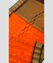 Orange and Dark Green color gadwal pattu handloom saree with temple  border saree design -GDWP0000660