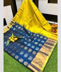 Windows Blue and Yellow color kuppadam pattu handloom saree with all over buttas design -KUPP0097166