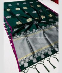 Forest Fall Green and Grey color Lichi sarees with all over big buties design -LICH0000448
