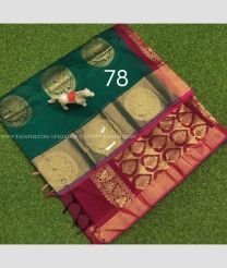 Pine Green and Plum Velvet color Chenderi silk handloom saree with all over big peacock buties design -CNDP0016093
