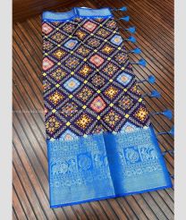 Navy Blue and Blue color Lichi sarees with jacquard border design -LICH0000358