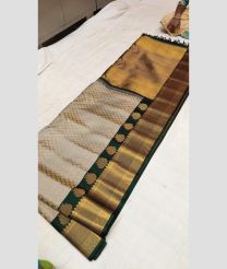 Cream and Pine Green color gadwal pattu handloom saree with all over brocade design -GDWP0001736