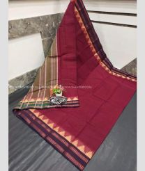 Maroon and Plum Purple color mangalagiri pattu handloom saree with temple border design -MAGP0026531