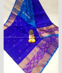 Royal Blue and Purple color uppada pattu handloom saree with all over nakshtra buties with pochampally border design -UPDP0021035