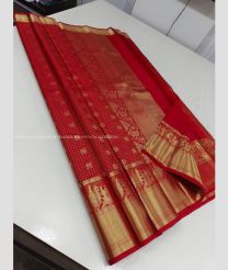 Red and Golden color kanchi pattu handloom saree with all over jari design -KANP0013678