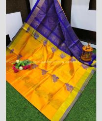 Orange and Purple Blue color kuppadam pattu handloom saree with all over buttas design -KUPP0097174