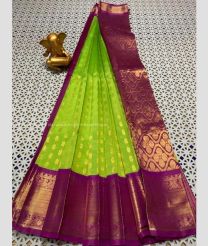 Parrot Green and Magenta color mangalagiri pattu sarees with kanchi border design -MAGP0026698